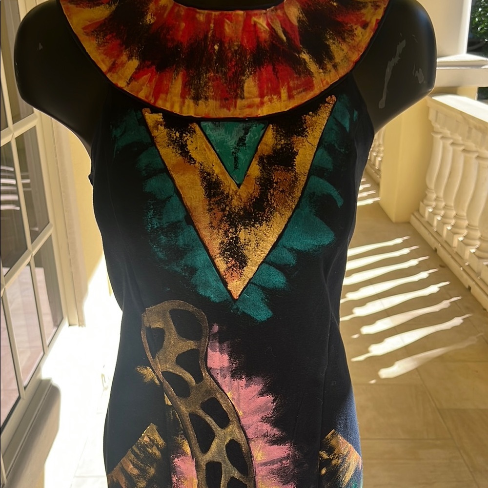 Hand Painted Graphic Maxi Dress with Bib Collar